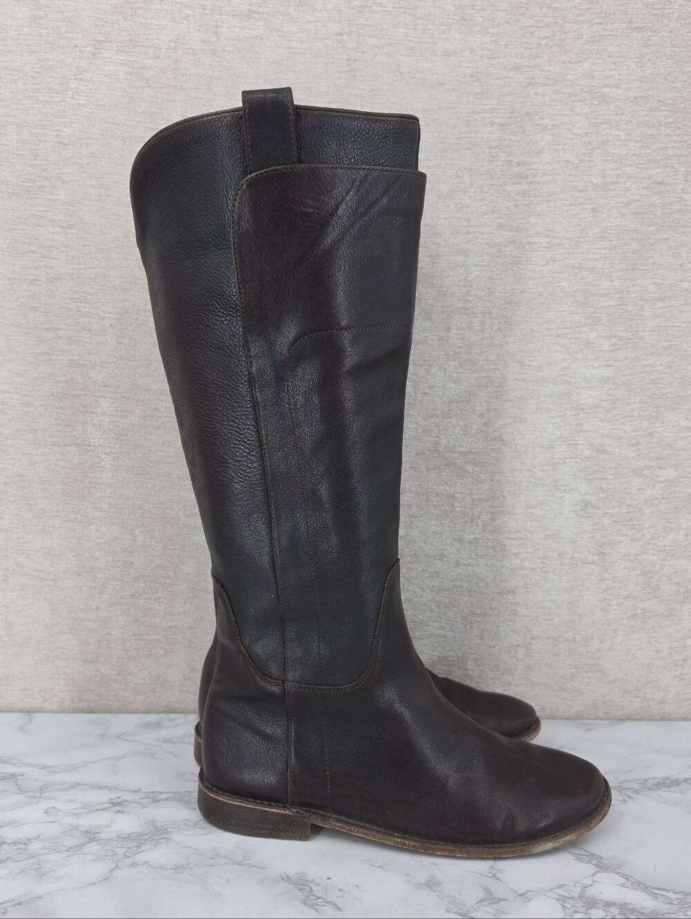 Frye Paige Tall Riding Boots Low Heel Knee High Dark Brown Leather